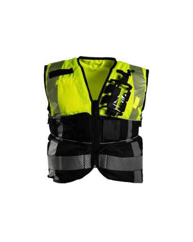 Gilet de secours technique haute visibilité jaune/noir ALLOBROGES – face avant optimisée pour organisation du matériel terrain